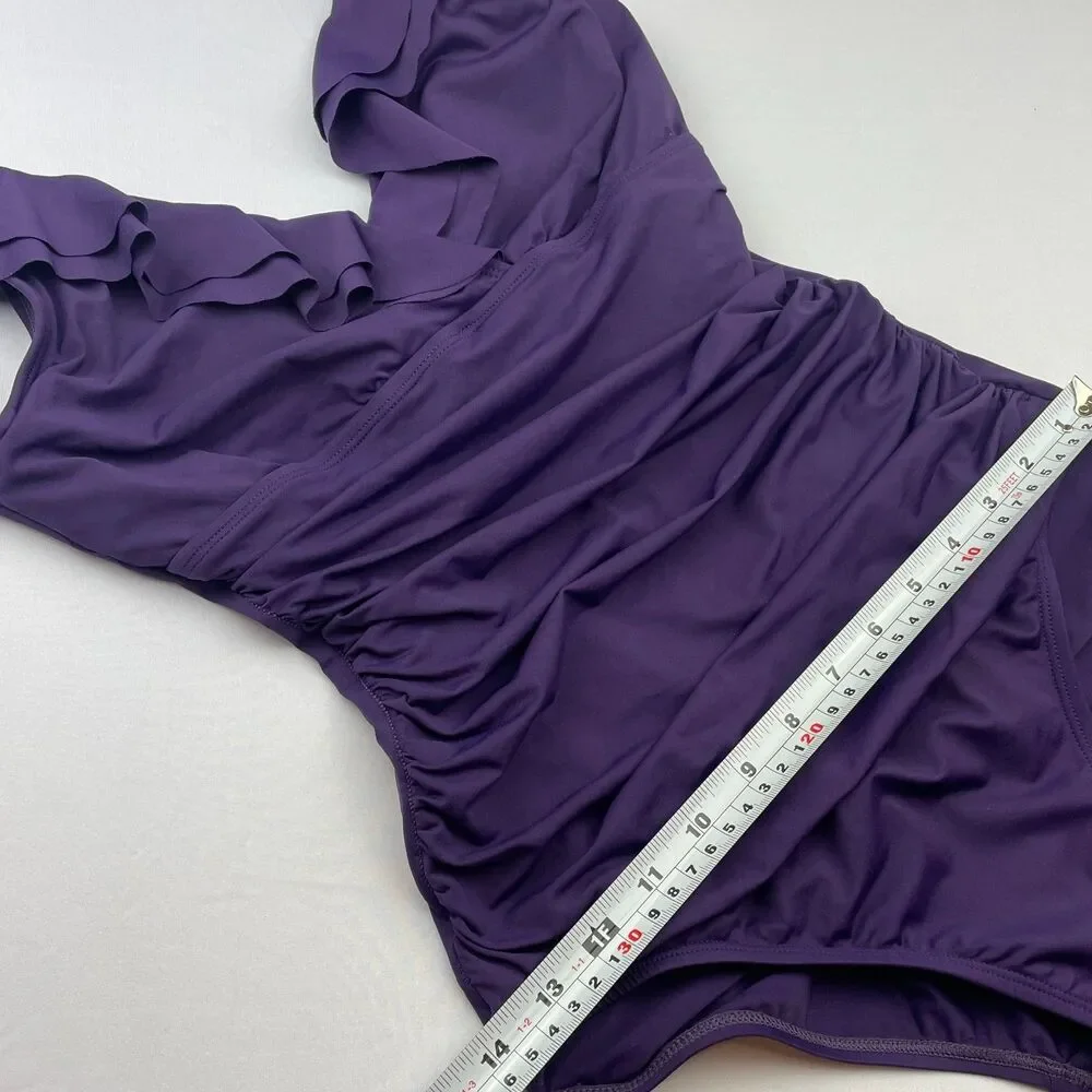 ~ Lauren Ralph Lauren 6 Swimsuit Underwire Tummy Control Ruffle 1-pc LRL Purple